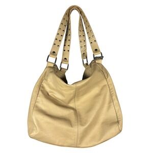 Regina Italy Beige Pebbled Leather Studded Hobo Shoulder Bag Studs Tan